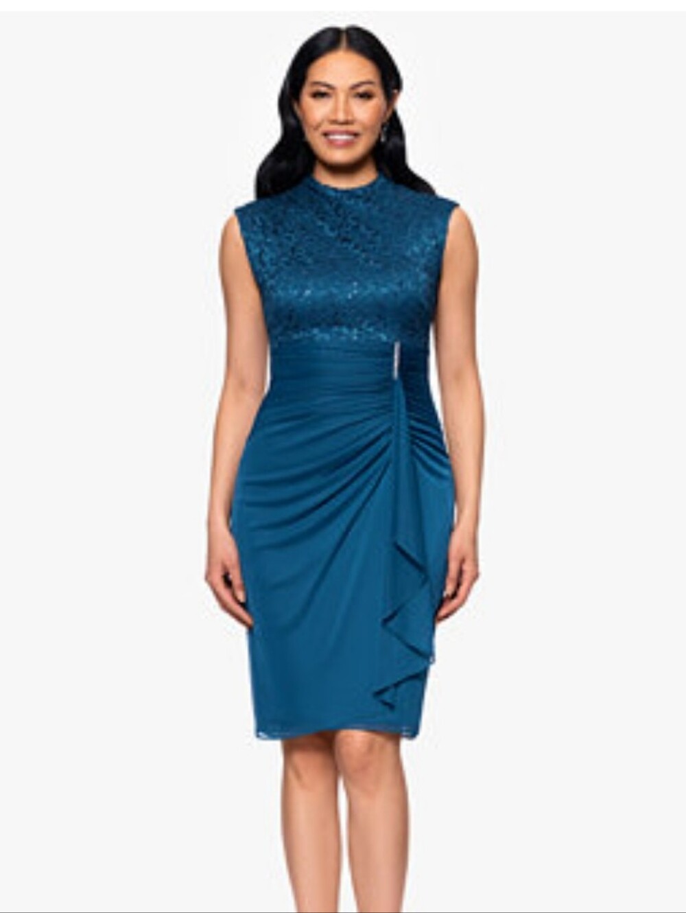 NWT Betsy & Adam Navy Sequin Cocktail Dress Size 6 Ruched Beaded Party Midi